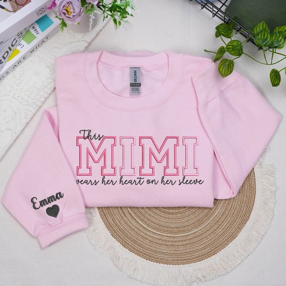 Custom Embroidered This Mimi Wears Her Heart on Her Sleeve Sweatshirt | Mother&