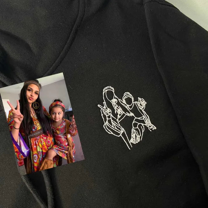 Custom Parent-Child Photo Outline Embroidered Sweatshirt - Surprise Mother&