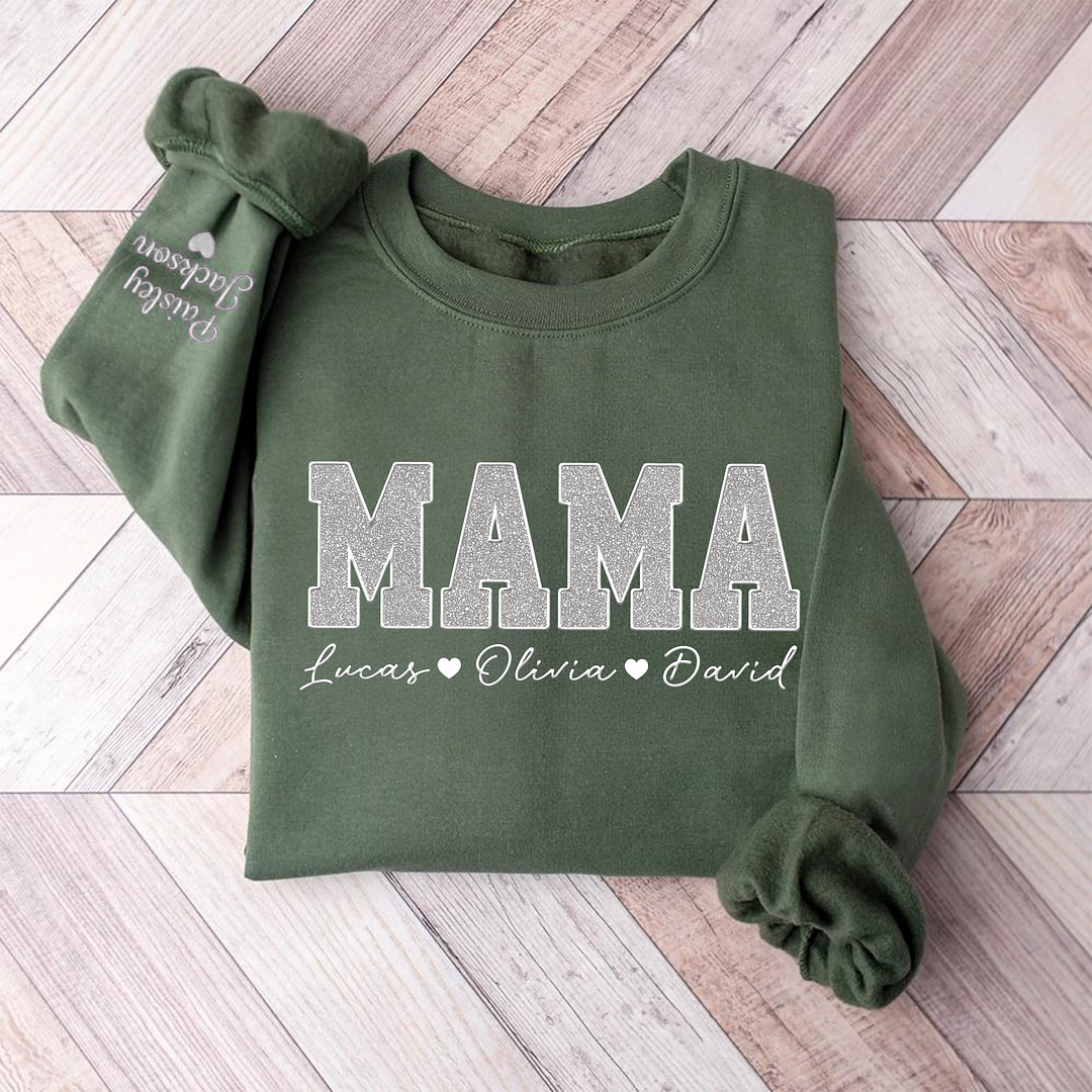 Custom Mom Glitter Embroidered Sweatshirt With Loving Children‘s Name | Mother&