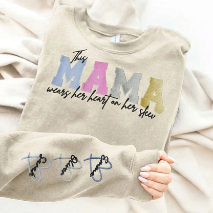 Custom Embroidered Heart on Sleeve Personalized Mommy/Grandma Washed Sweatshirt | Mother&