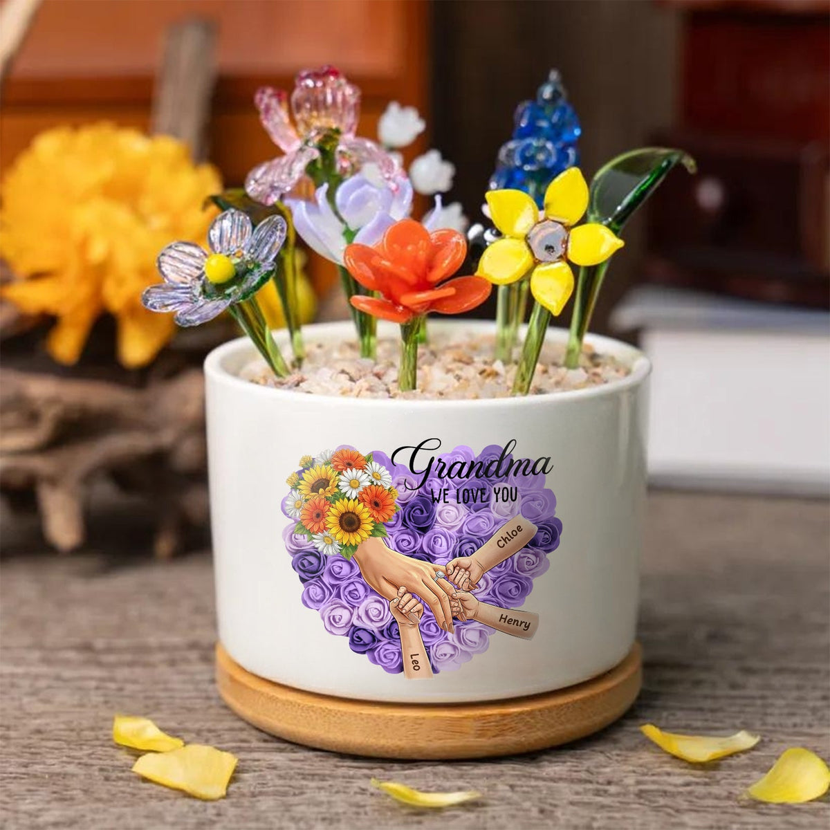 Personalized Sunflower Plant Pot-Personalized Mom Holding Hands|Best Mother&