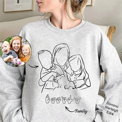 Custom Photo Outline Embroidered Sweatshirt with Sign Language | Mother&