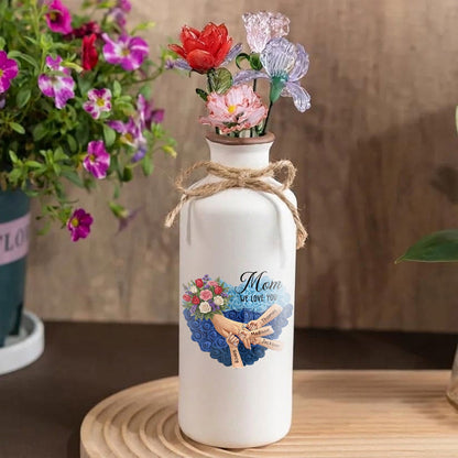 Personalized "Tulips, White Roses, and Carnations" Vase-Personalized Mom Holding Hands|Best Mother&