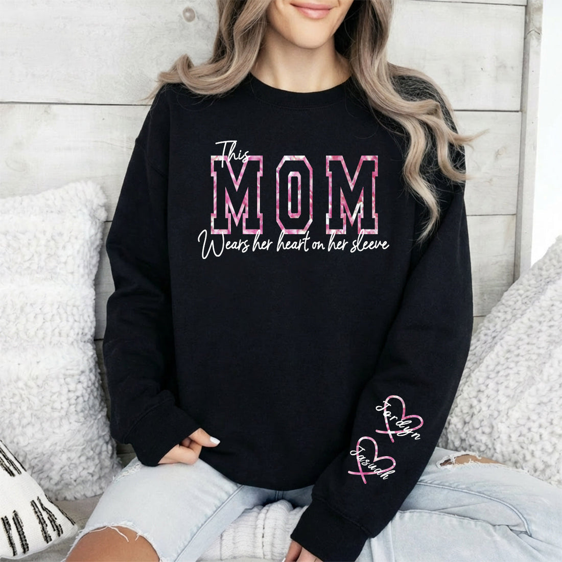 Wear Your Heart on Your Sleeve – Personalized Glitter Mama Sweatshirt with Kids’ Names | for Mom Mother&
