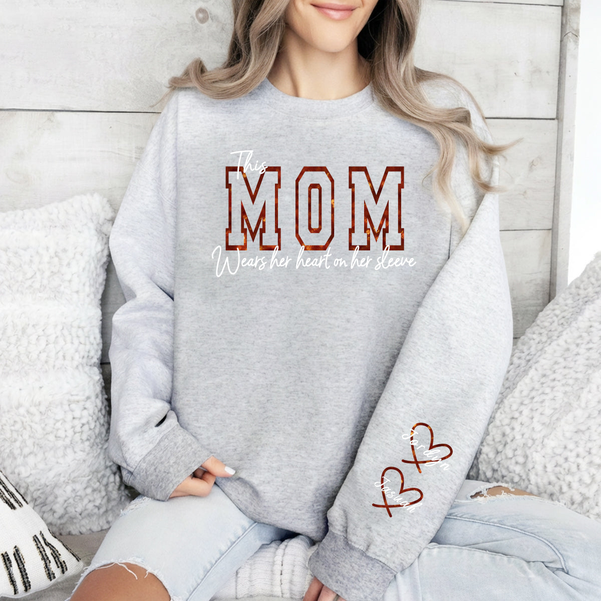 Wear Your Heart on Your Sleeve – Personalized Glitter Mama Sweatshirt with Kids’ Names | for Mom Mother&