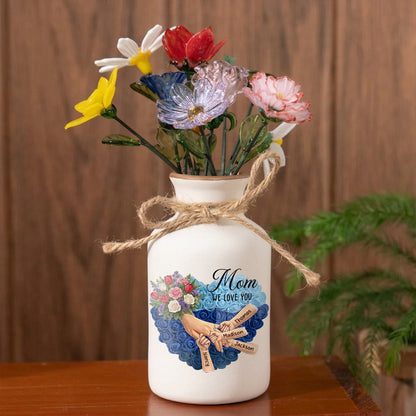 Personalized "Tulips, White Roses, and Carnations" Vase-Personalized Mom Holding Hands|Best Mother&
