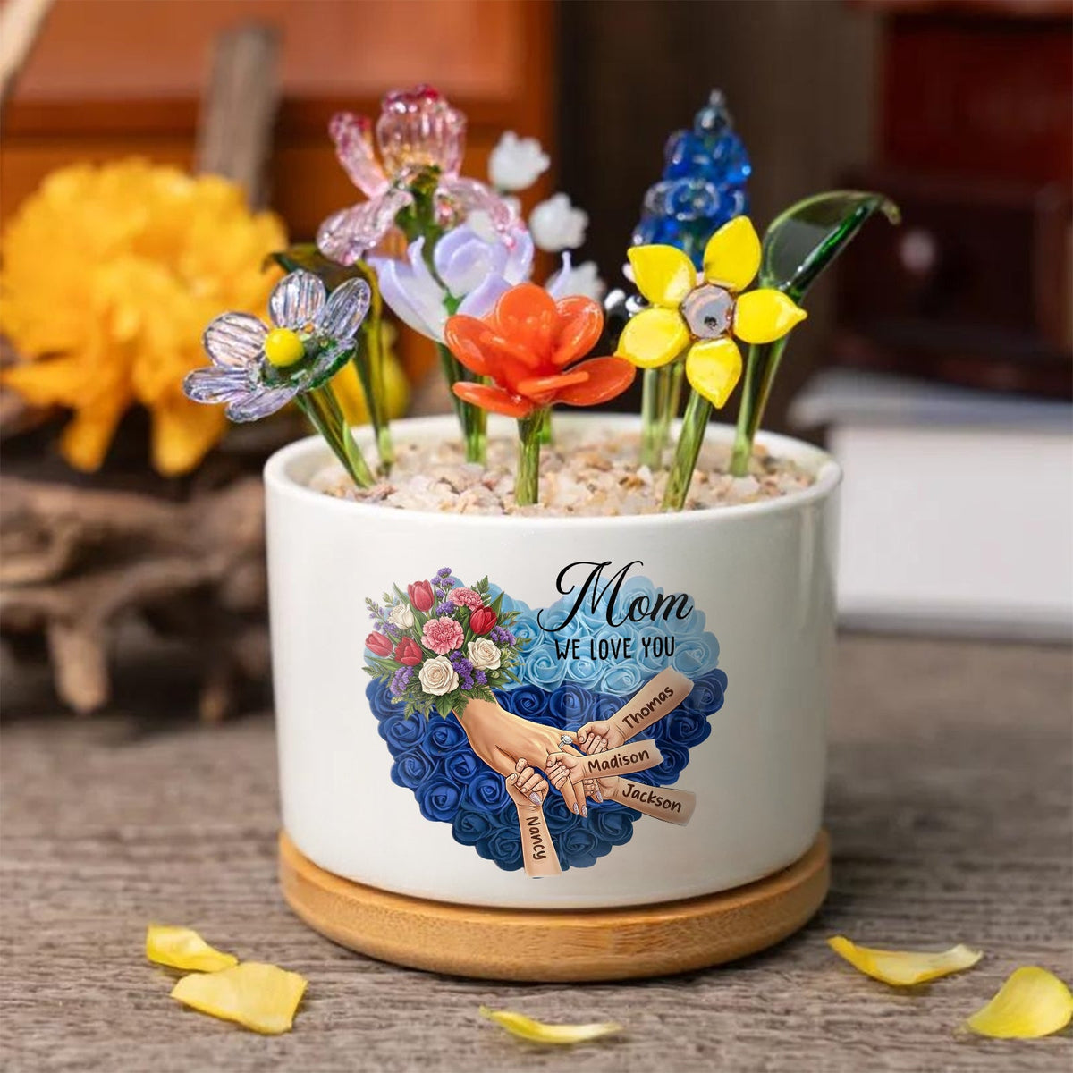 Personalized Large Tulips, White Roses, and Carnations Plant Pot-Personalized Mom Holding Hands|Best Mother&