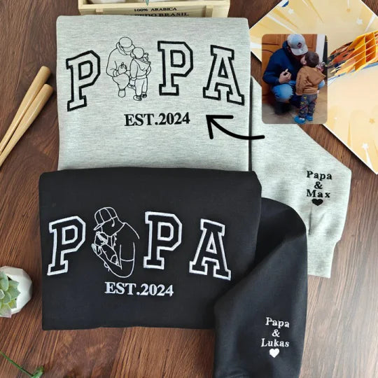 Custom Portrait from Photo Sweatshirt Embroidered Dad,Papa Sweatshirt