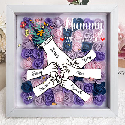 We Love You Mummy White Hand Holding - Personalized Flower Shadow Box- Mother's Day Gift
