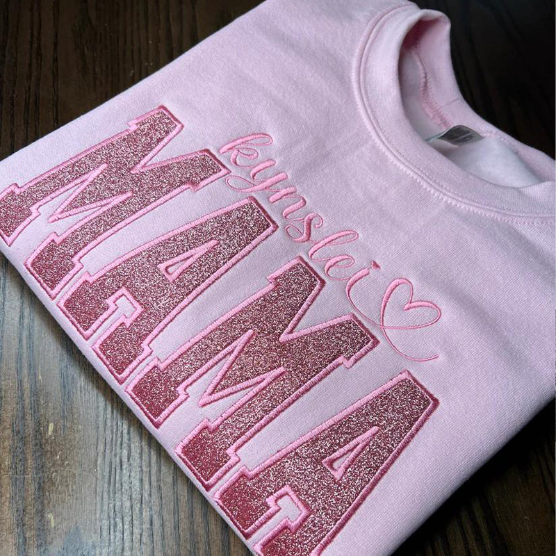 Custom Mama Glitter Embroidered Sweatshirt With Loving Children‘s Name | Mother&