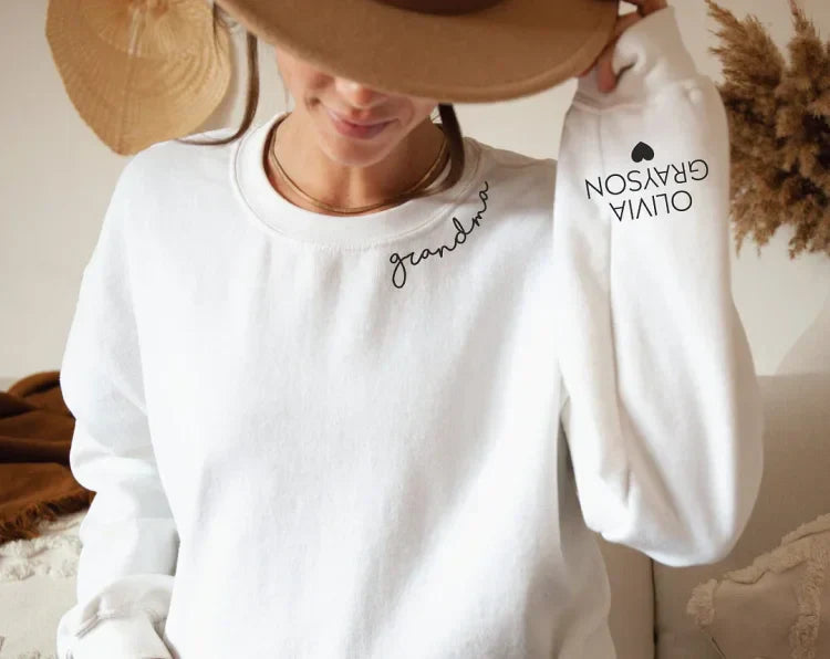 Custom Embroidered Mom Sweatshirt with name on Sleeve | Mother's Day Gift