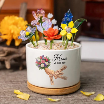 Personalized Large Tulips, White Roses, and Carnations Plant Pot-Personalized Mom Holding Hands|Best Mother&