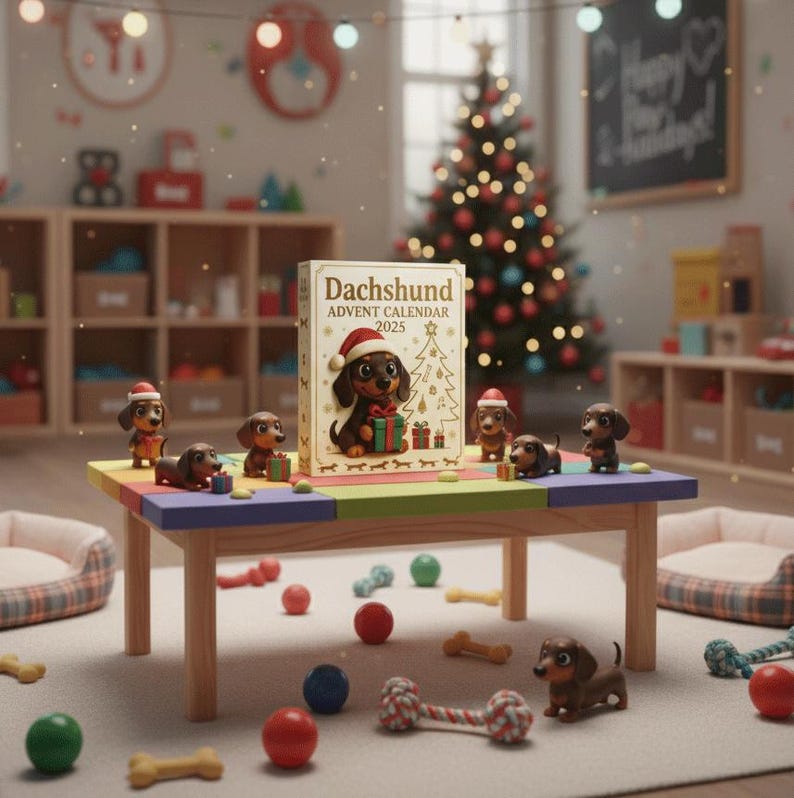 Dachshund Advent Calendar – 24-Day Christmas Countdown with Cute Sausage Dog Figures – Holiday Gift for Dog Lovers &amp; Kids
