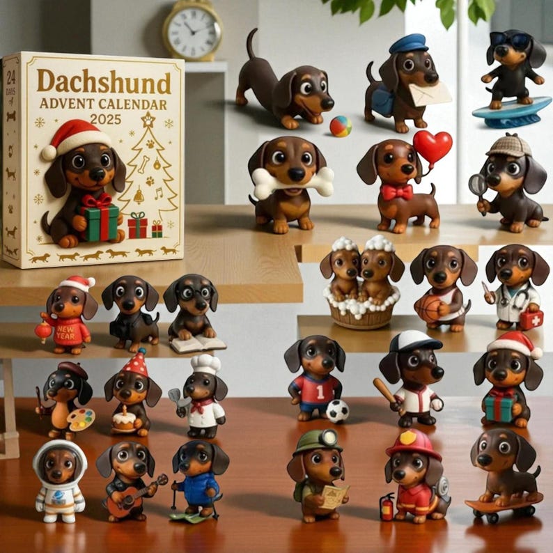 Dachshund Advent Calendar – 24-Day Christmas Countdown with Cute Sausage Dog Figures – Holiday Gift for Dog Lovers &amp; Kids