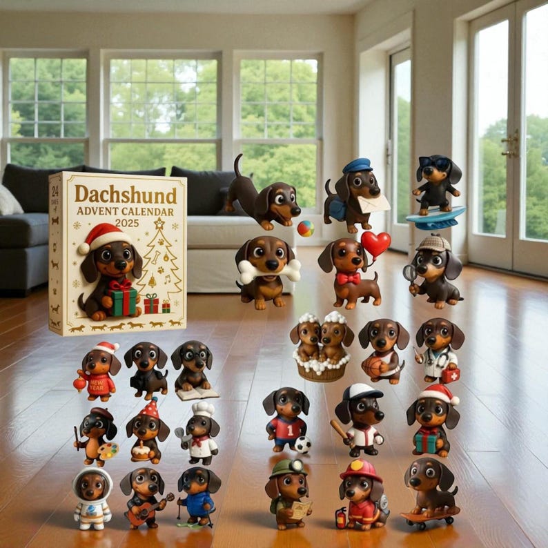 Dachshund Advent Calendar – 24-Day Christmas Countdown with Cute Sausage Dog Figures – Holiday Gift for Dog Lovers &amp; Kids