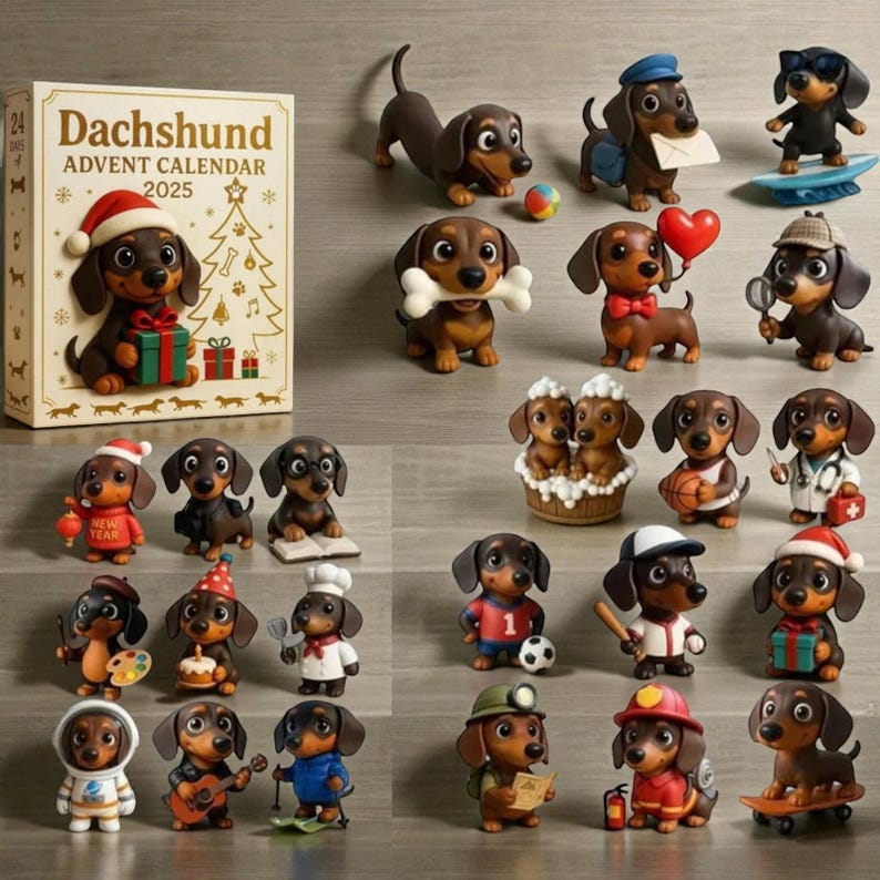 Dachshund Advent Calendar – 24-Day Christmas Countdown with Cute Sausage Dog Figures – Holiday Gift for Dog Lovers &amp; Kids