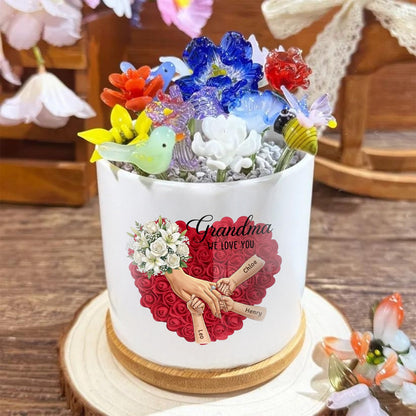 Personalized Large White Lily &amp; White Rose Plant Pot-Personalized Mom Holding Hands|Best Mother&