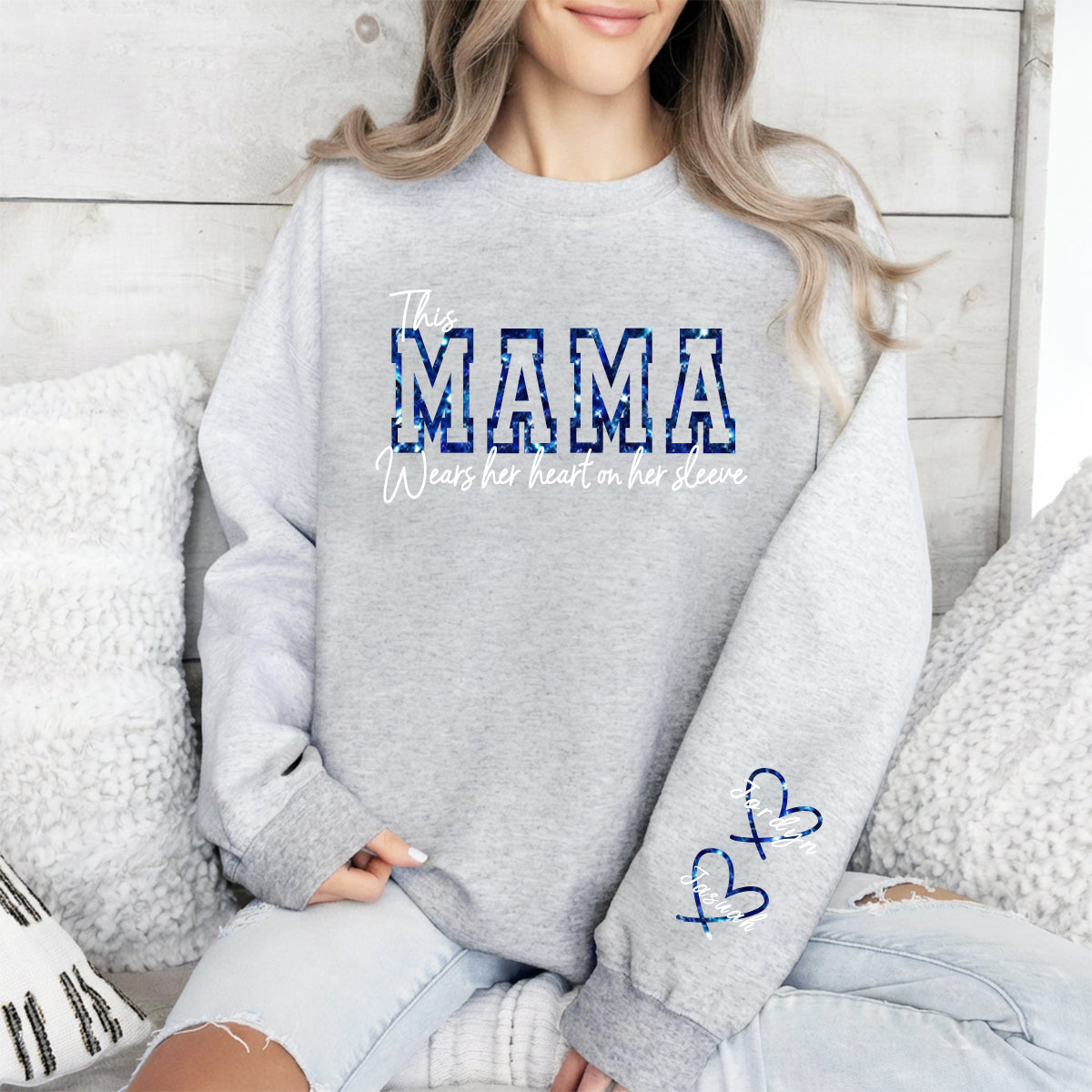Wear Your Heart on Your Sleeve – Personalized Glitter Mama Sweatshirt with Kids’ Names | for Mom Mother&