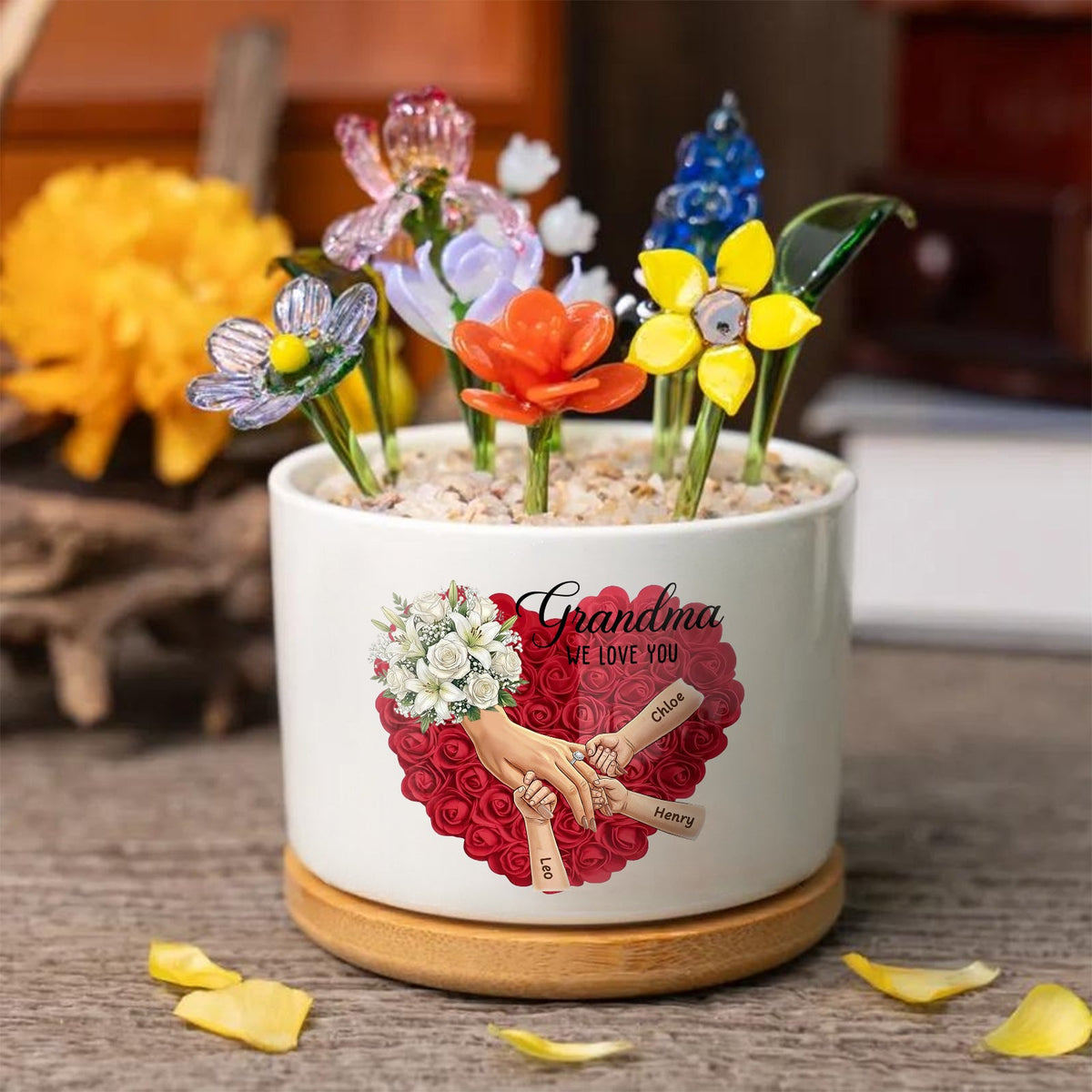 Personalized Large White Lily &amp; White Rose Plant Pot-Personalized Mom Holding Hands|Best Mother&