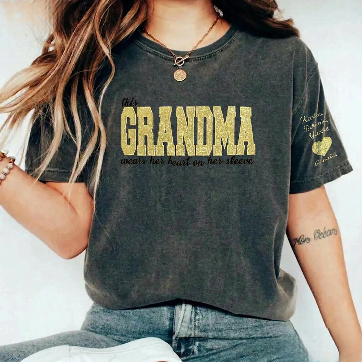 Custom Mama Glitter Embroidered Washed Sweatshirt with Kids&