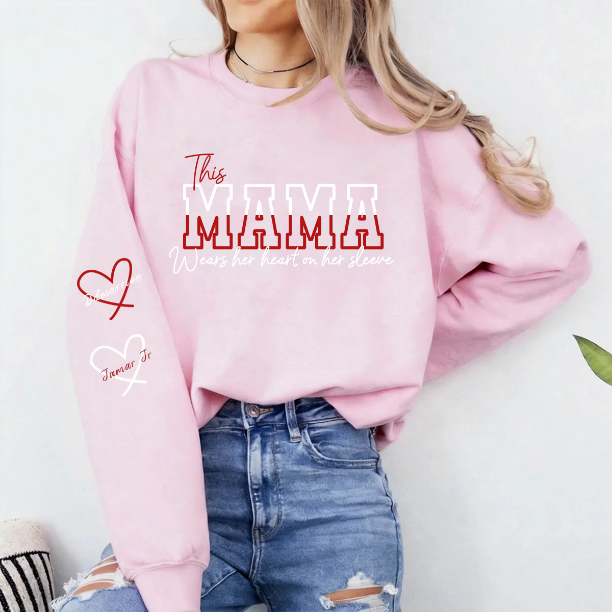 Wear Your Heart on Your Sleeve – Personalized Split Mama Sweatshirt with Kids’ Names | for Mom Mother&