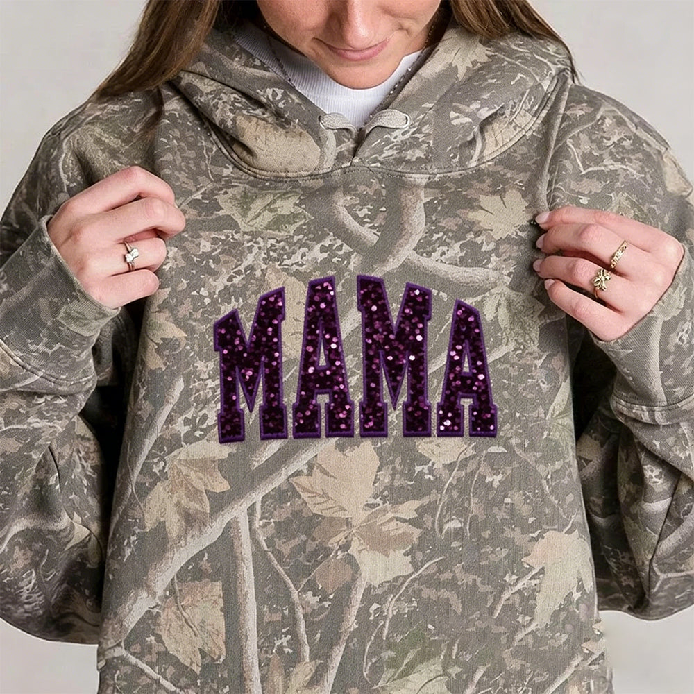 Custom Sequin MAMA Camo Sweatshirt Embroidered Sequin T-Shirt Hoodie | Mother&