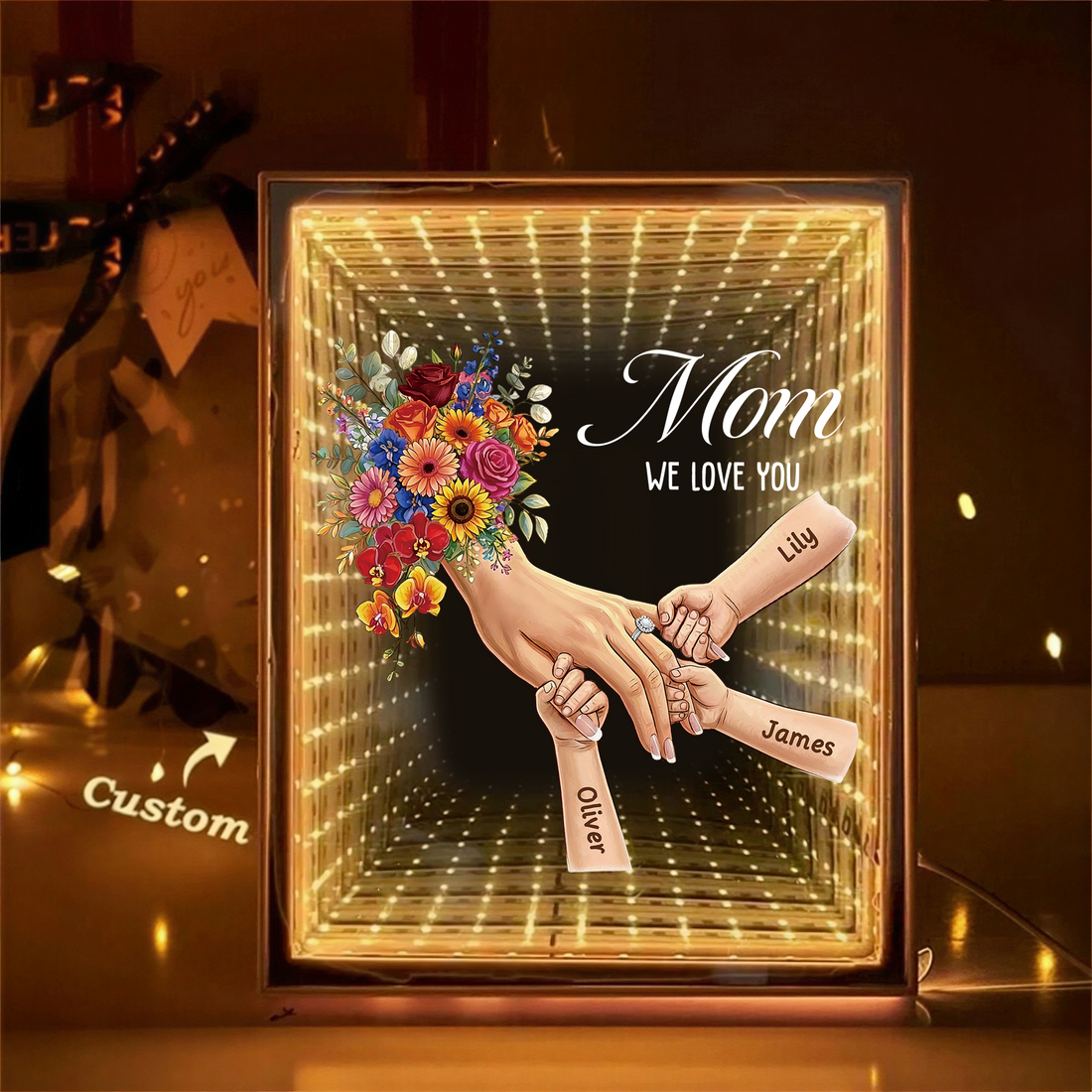 Custom Starry Mirror Lightbox - Personalized Mommy Holding Hands