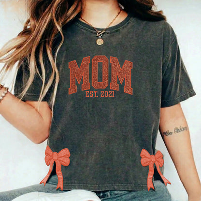 Custom Trendy and Cute Mama Embroidered Glitter Side Bow Washed Sweatshirt | Mother&