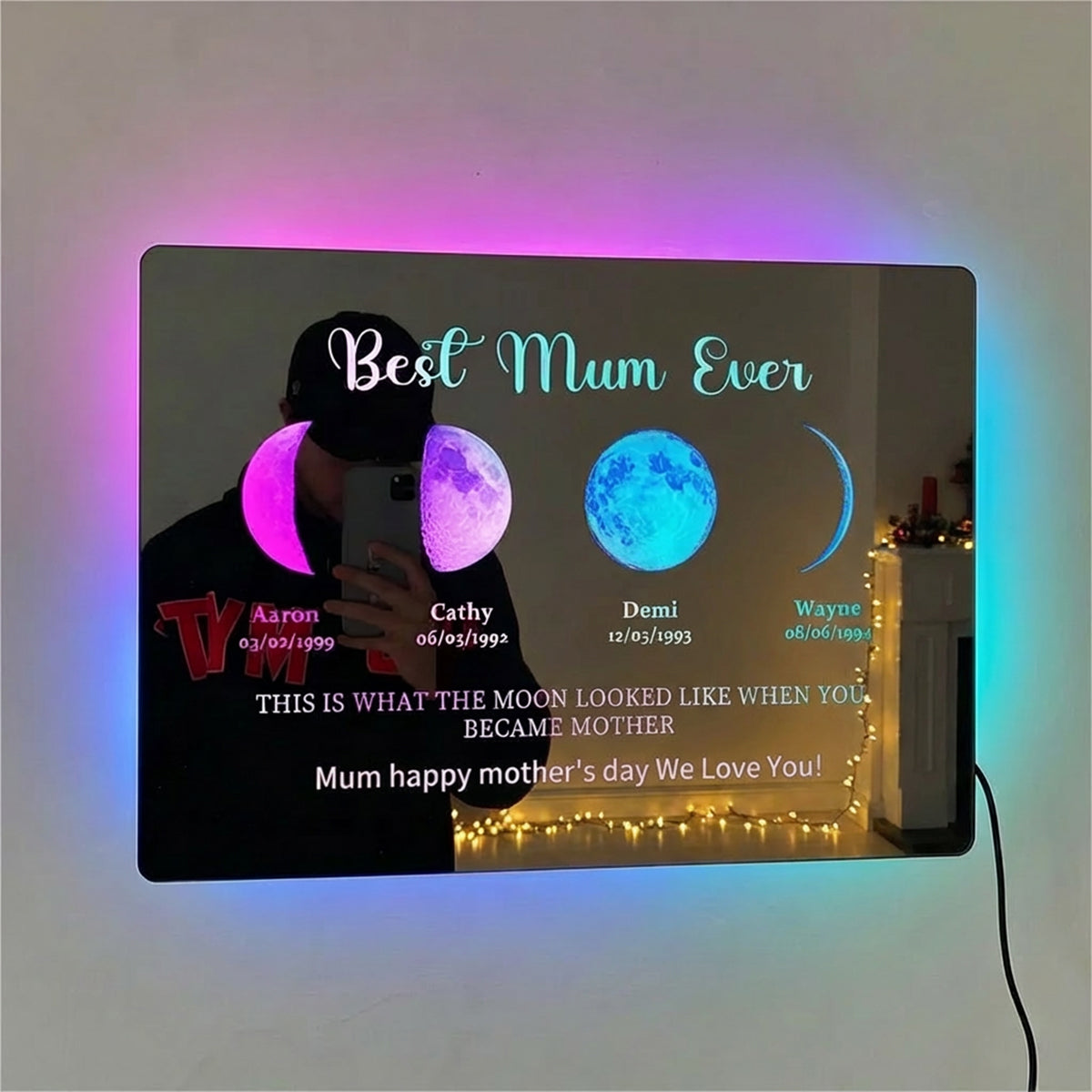 Custom Led Mirror Light Frame With Text And Date-Mum&