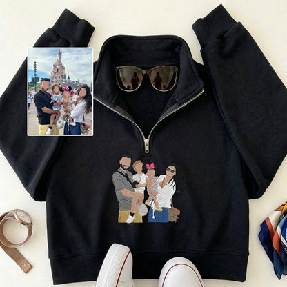 Custom Family Portrait From Photo Embroidered Quarter Zip Sweatshirt | Mother&