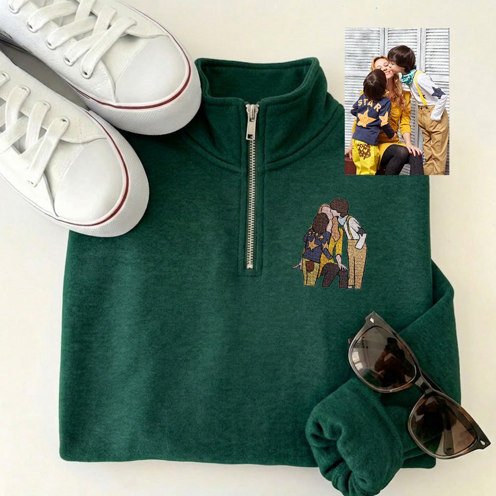 Custom Embroidered Portrait Quarter Zip Sweatshirt from Photo | Mother&