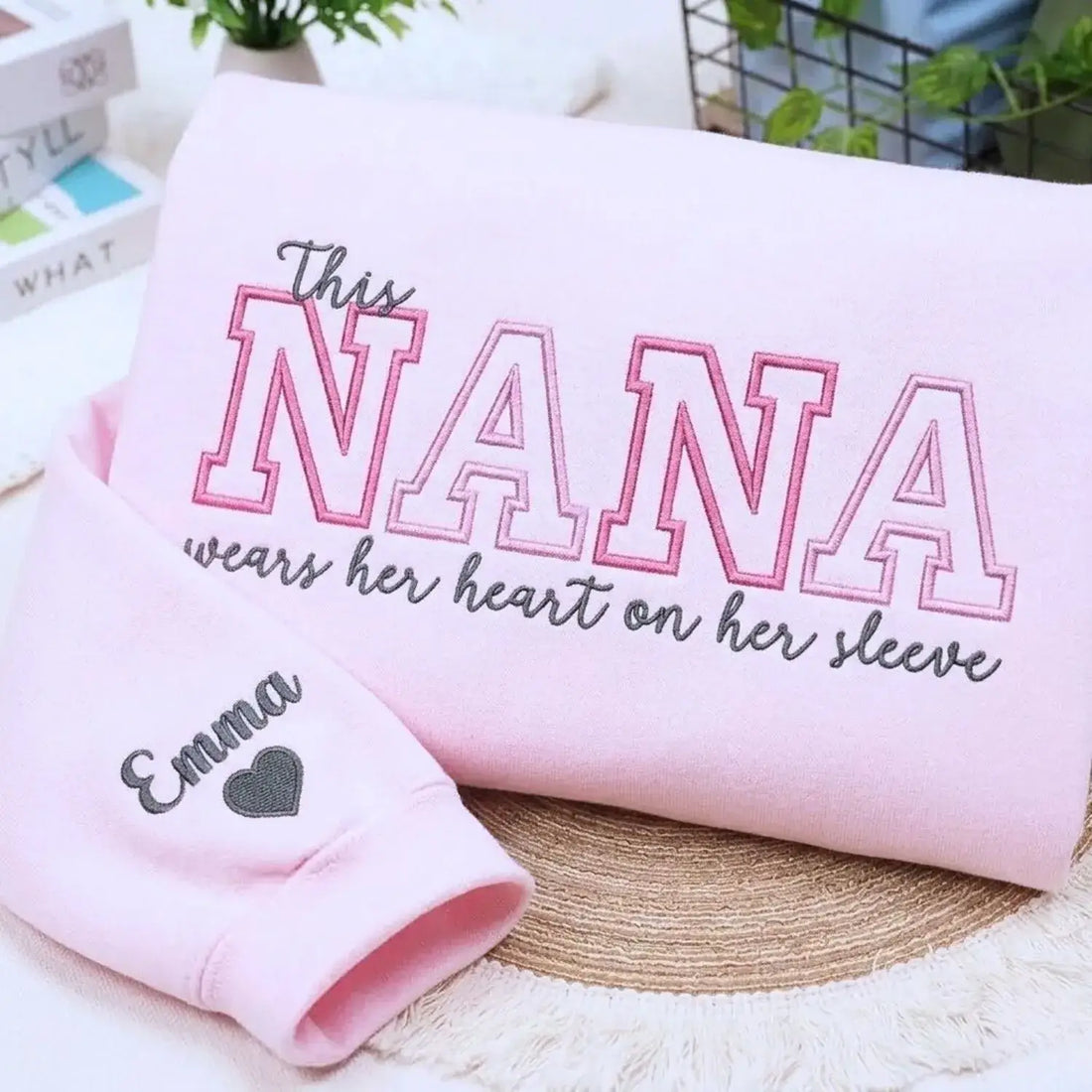Custom Embroidered This Nana Wears Her Heart on Her Sleeve Sweatshirt | Mother&