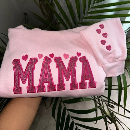 Custom Hearts Glitter Embroidered Nickname Applique Sweatshirt