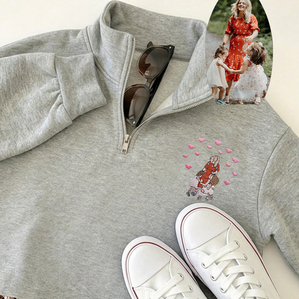 Custom Embroidered Portrait Quarter Zip Sweatshirt from Photo | Mother&