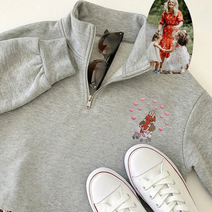 Custom Embroidered Portrait Quarter Zip Sweatshirt from Photo | Mother&