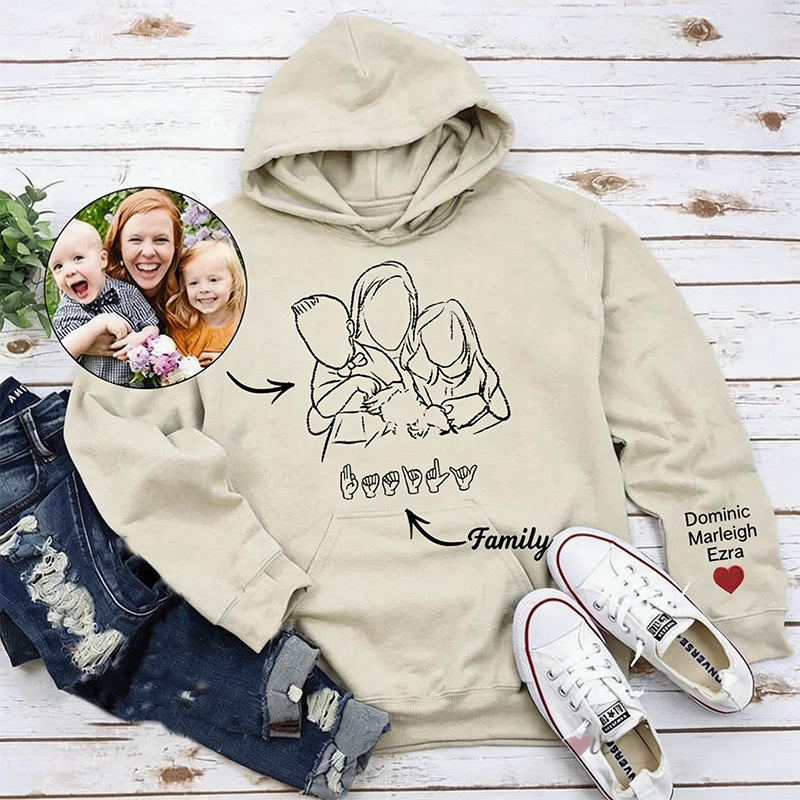 Custom Photo Outline Embroidered Sweatshirt with Sign Language | Mother&
