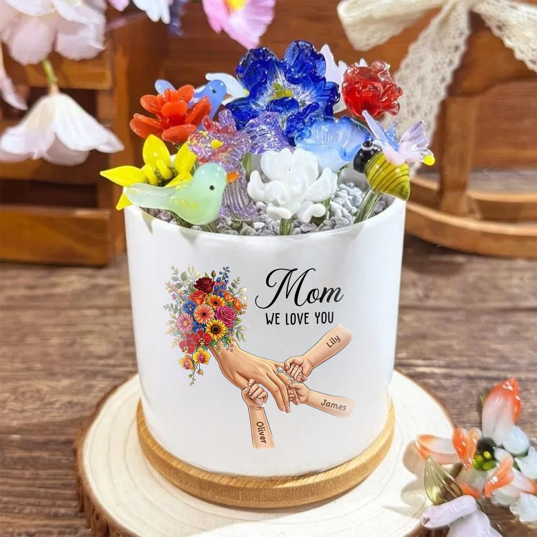 Personalized Large Plant Pot-Personalized Mom Holding Hands|Best Mother&
