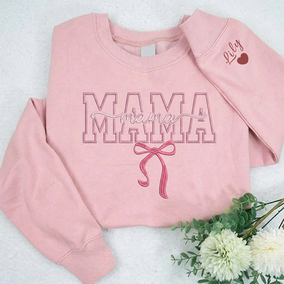 Custom "MAMA" Embroidered Sweatshirt with Ribbon Bow | Mother&
