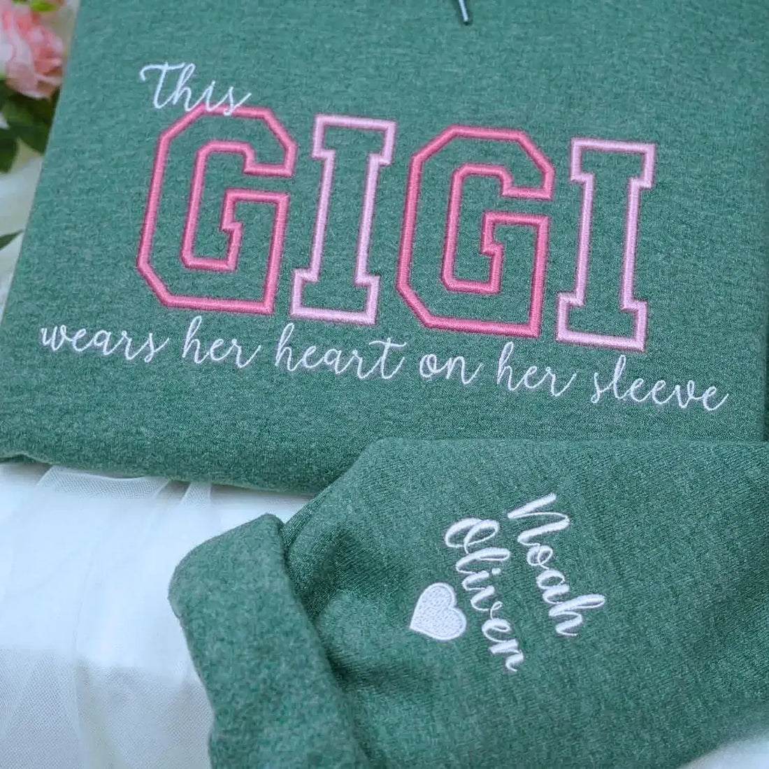 Custom Embroidered This Gigi Wears Her Heart on Her Sleeve Sweatshirt | Mother&