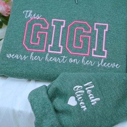 Custom Embroidered This Gigi Wears Her Heart on Her Sleeve Sweatshirt | Mother&