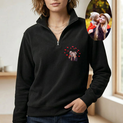 Custom Embroidered Portrait Quarter Zip Sweatshirt from Photo | Mother&