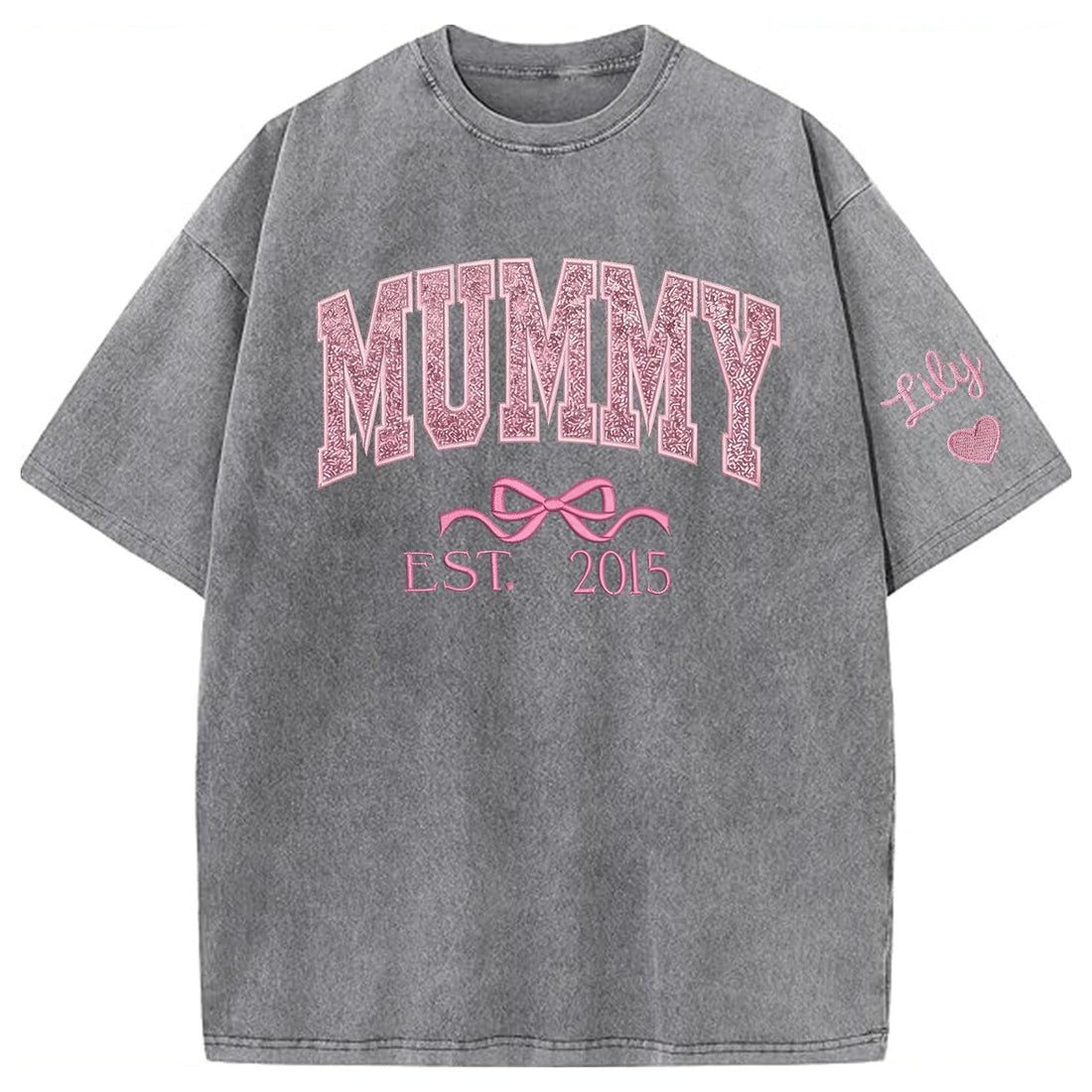 Mom glitter embroidered Washed T-shirt&amp;sweatshirt mother day/personalized year.