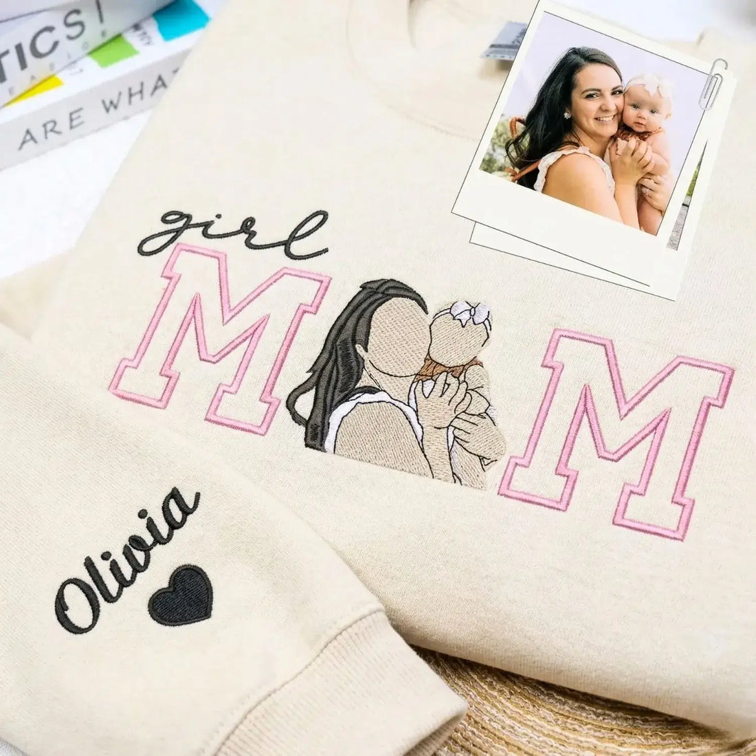 Custom Girl Mom with Embroidered Portrait from Photo and Kids Name Sweatshirt | Mother&