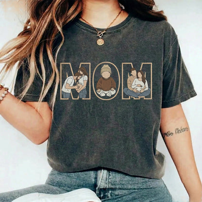 Custom Photo Portrait Embroidery Washed Sweatshirt, Gift For Mum/Family
