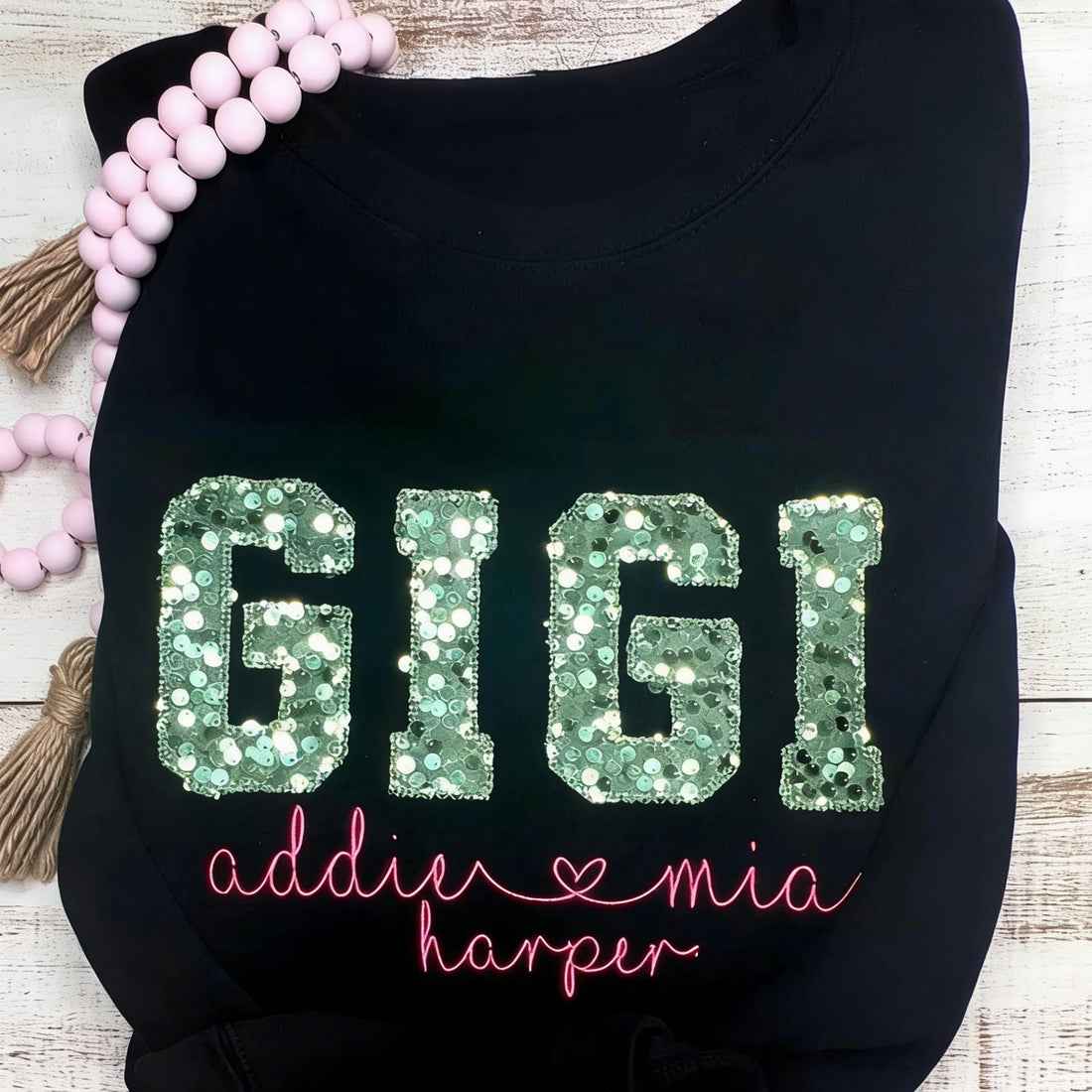 Custom Sequin GIGI Embroidery Sweatshirt Gift for grandparents