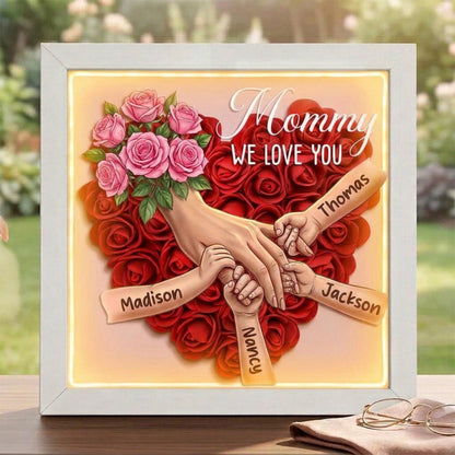 "Pink Roses"-Personalized Mom Holding Hands  Shadow Box-Mother&
