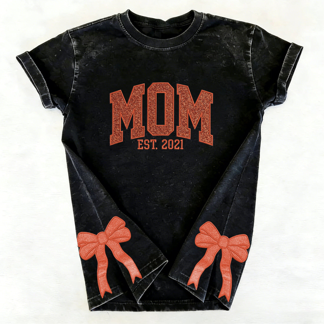 Custom Trendy and Cute Mama Embroidered Glitter Side Bow Washed Sweatshirt | Mother&