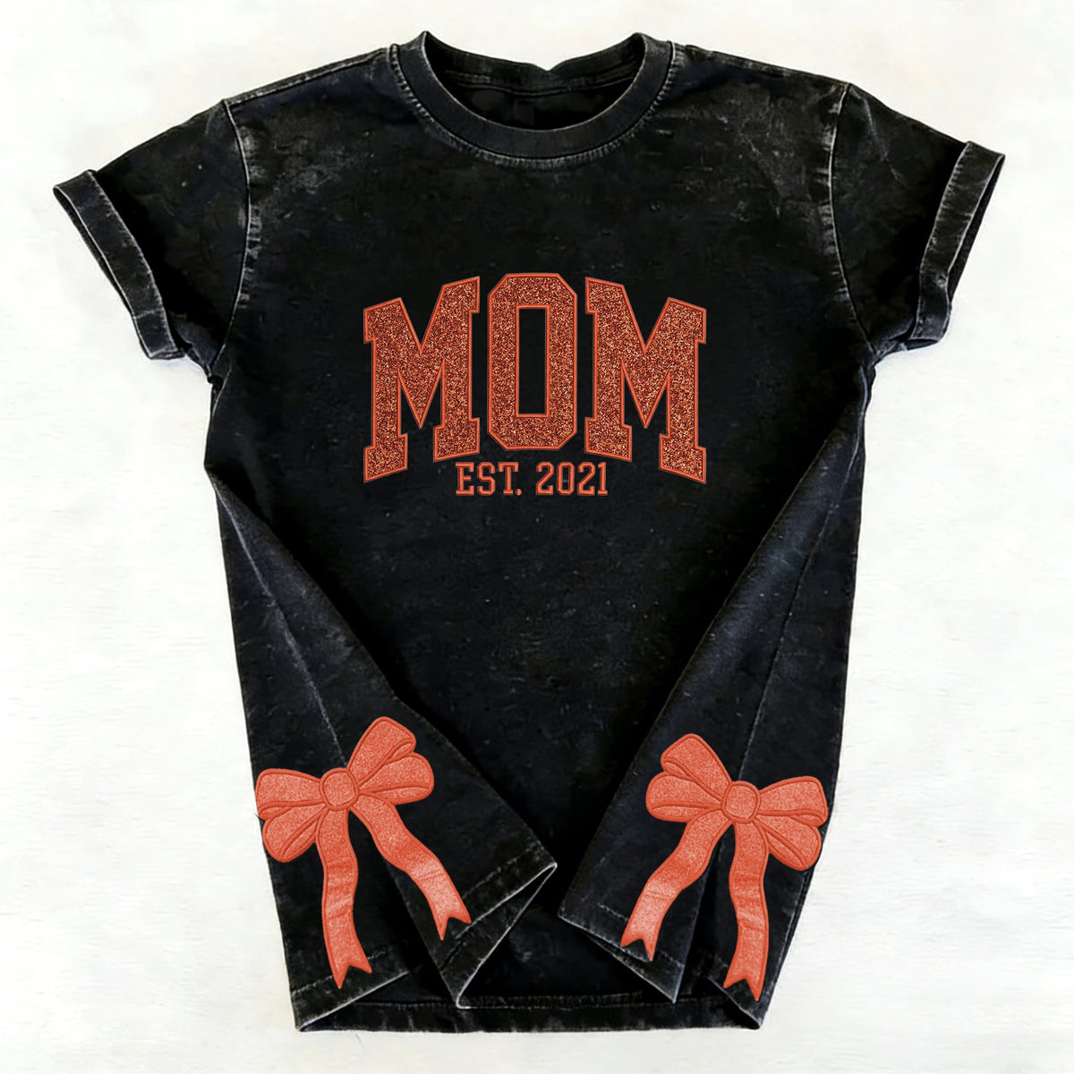Custom Trendy and Cute Mama Embroidered Glitter Side Bow Washed Sweatshirt | Mother&