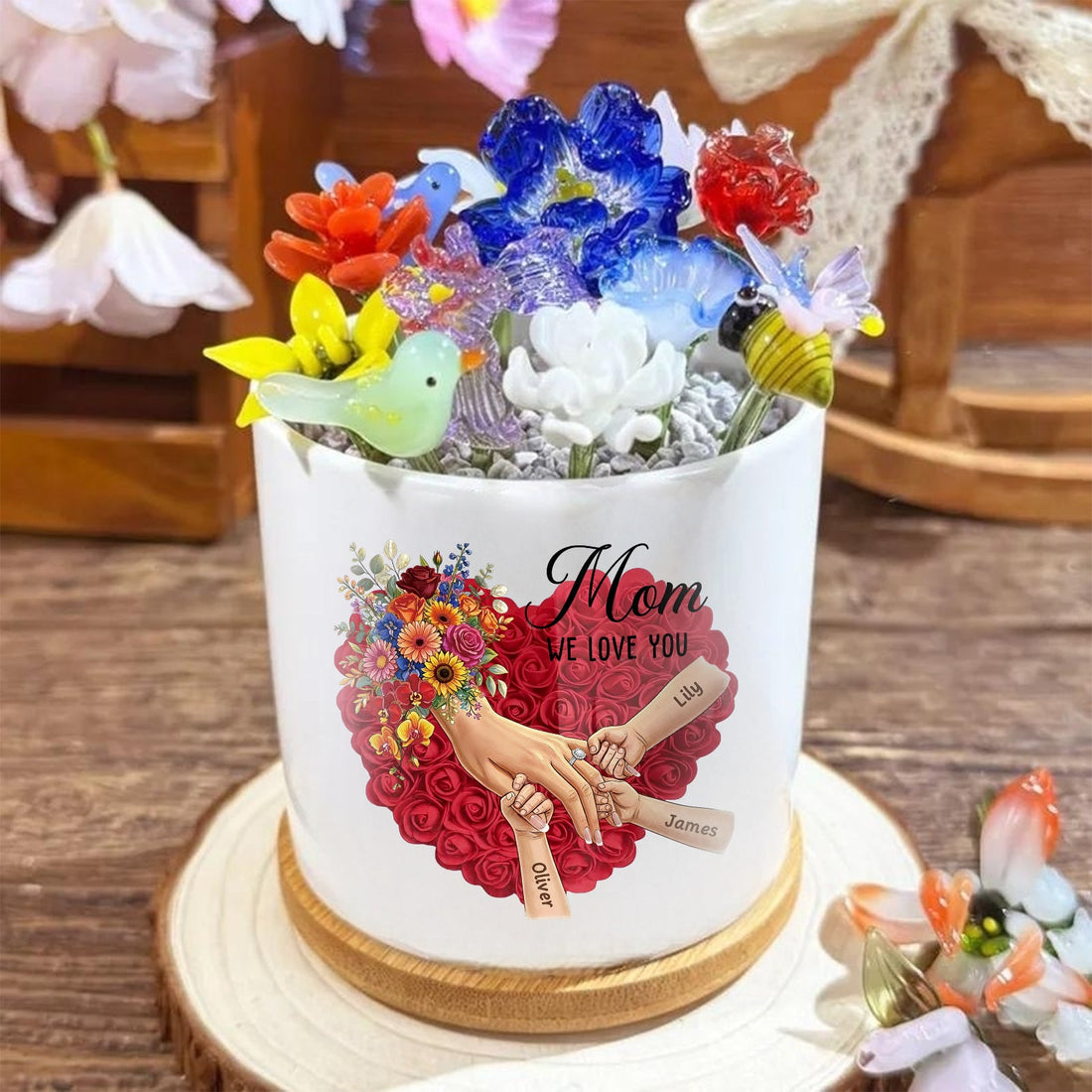 Personalized Large Plant Pot-Personalized Mom Holding Hands|Best Mother&
