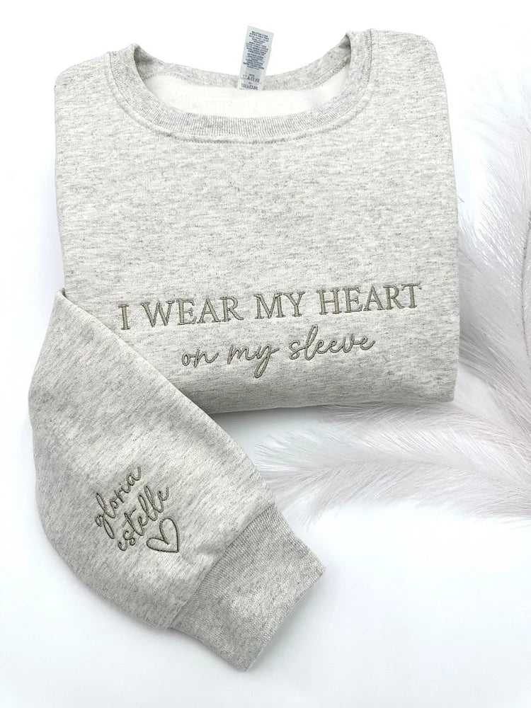 Custom I WEAR MY HEART on my sleeve Embroidered Mama Sweatshirt | Mother&